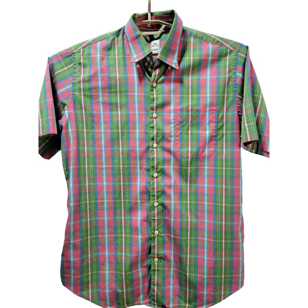 Peter Millar Mens Button Up Shirt Large Short Sleeve Weekender Finish Colorful